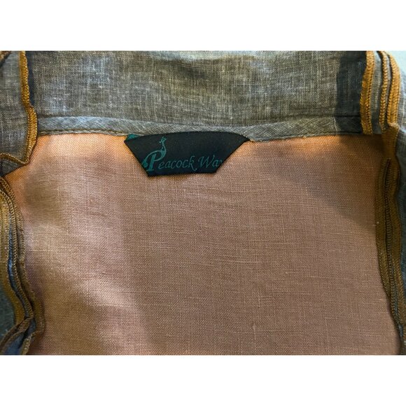 Peacock Ways Linen Blend Tunic Dress Orange Boho Artsy Asymmetrical Hem Embroide - Picture 6 of 14